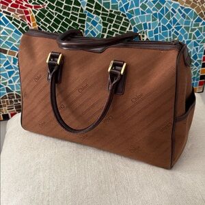 EUC RARE VINTAGE CHLOE BOSTON BAG. LOGO BROWN CLOTH AND LEATHER